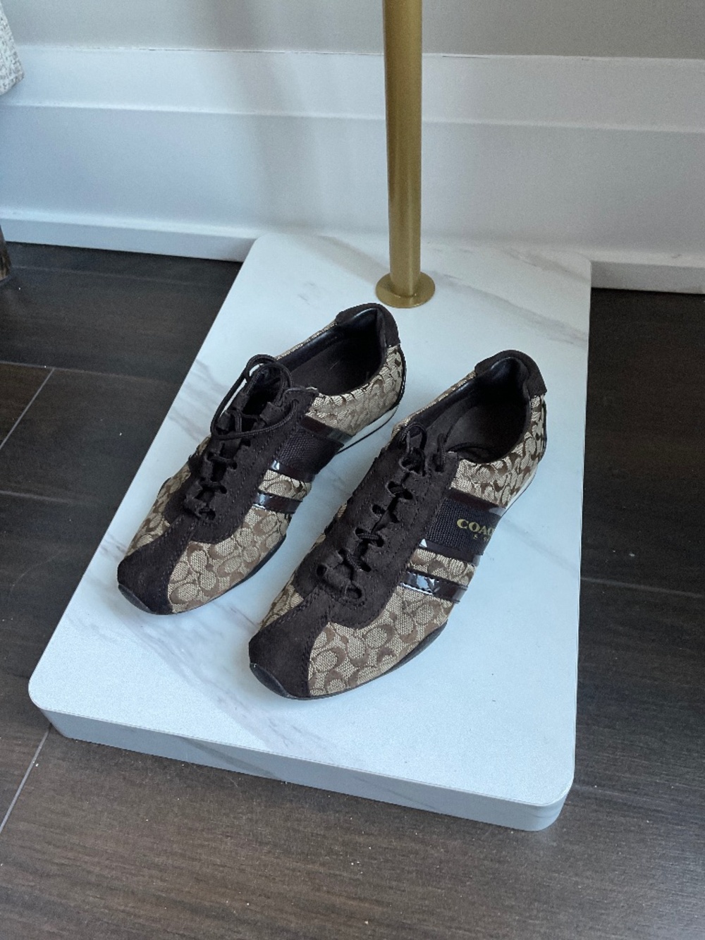 Coach Brown and Tan Signature Logo Sneakers